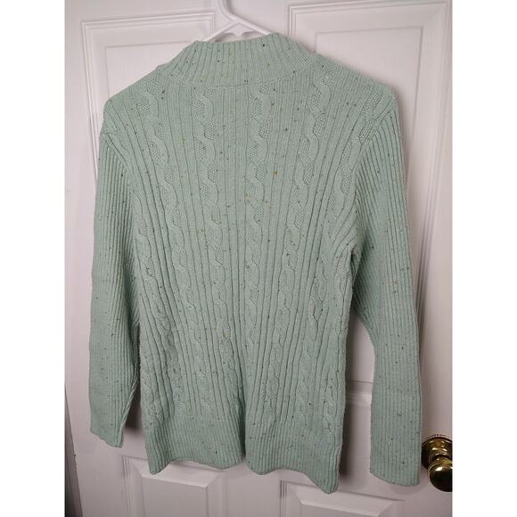 Talbots Woman S Cable Knit Sweater Sage Multicolor Dots Mock Neck Pullover... - Picture 10 of 10